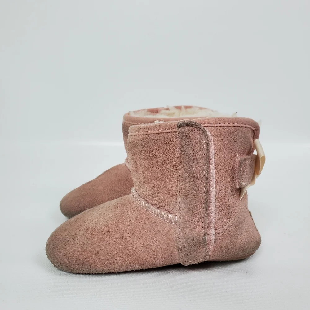 Ugg Baby Girl Bow Valcro Suede Sheep Sherling Boot Sz 4/5